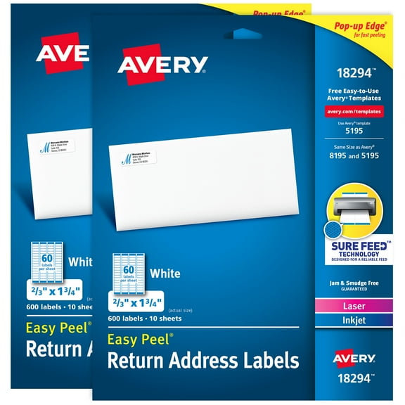 Avery Easy Peel Address Labels, 2/3" x 1-3/4", (2 Pack of 18294)