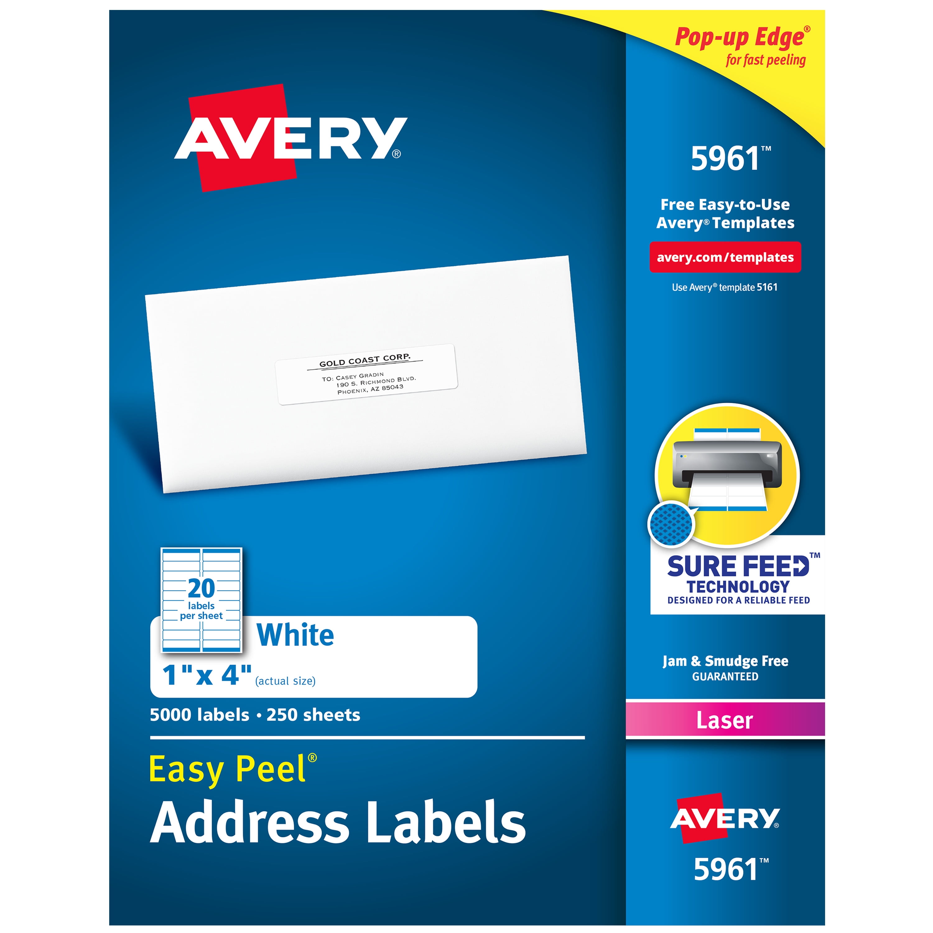 Avery Easy Peel Address Labels, 1" x 4", 5,000 White Labels (5961) - 2 Pack