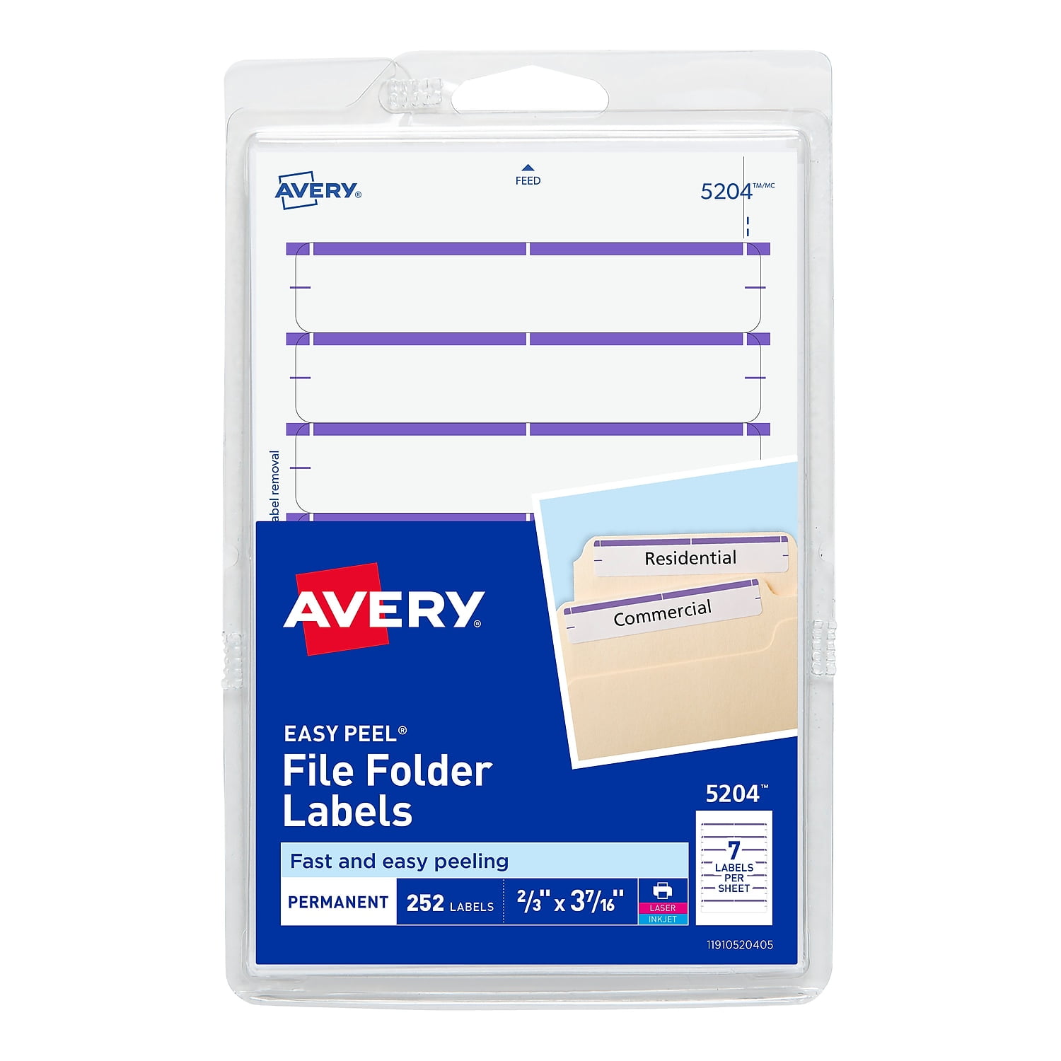 Avery Easy Peel Permanent File Folder Labels, White and Purple, 252 Pack
