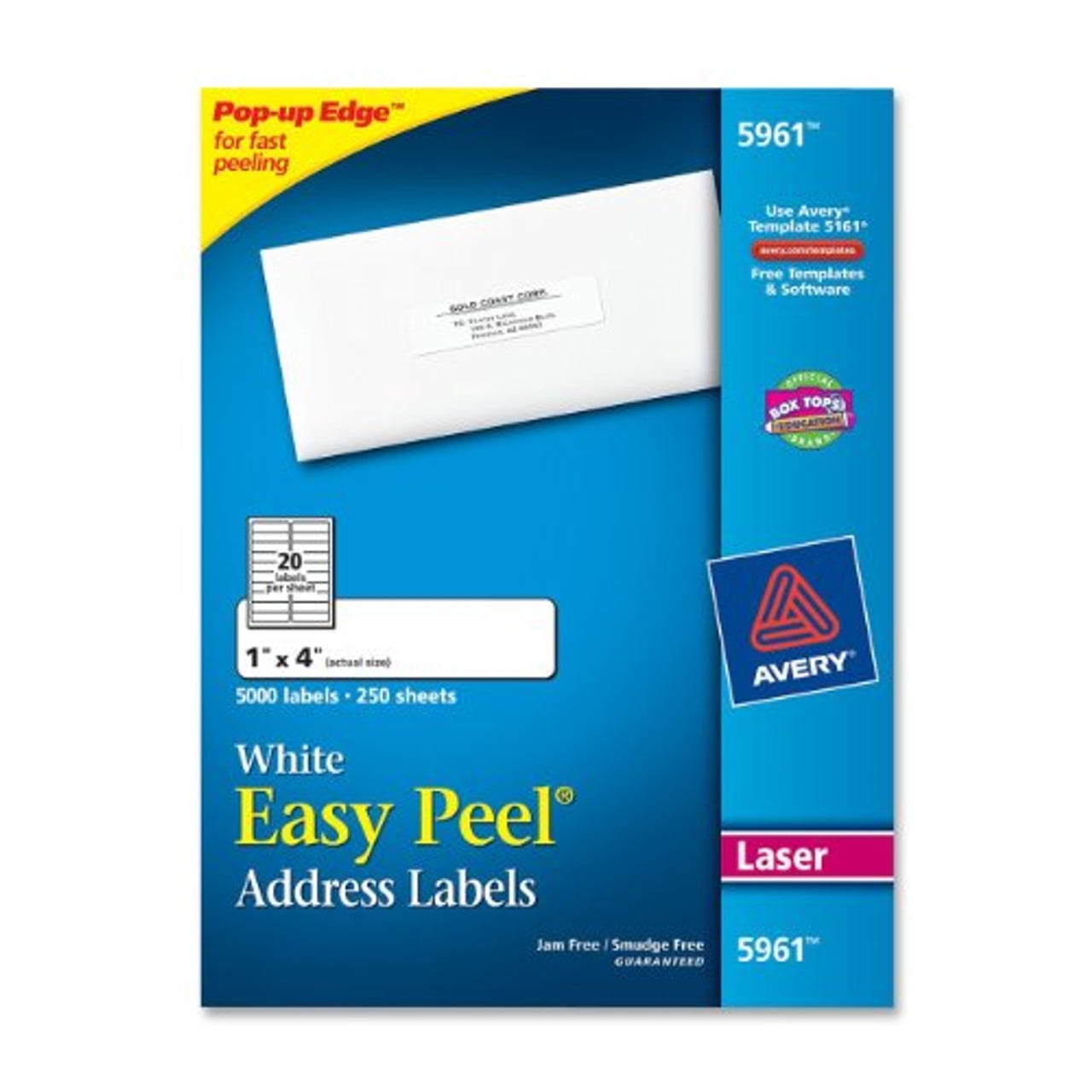 Avery Easy Peel Mailing Label - 1" Width X 4" Length - 5000 / Box - Rectangle - Laser - White (AVE5961)