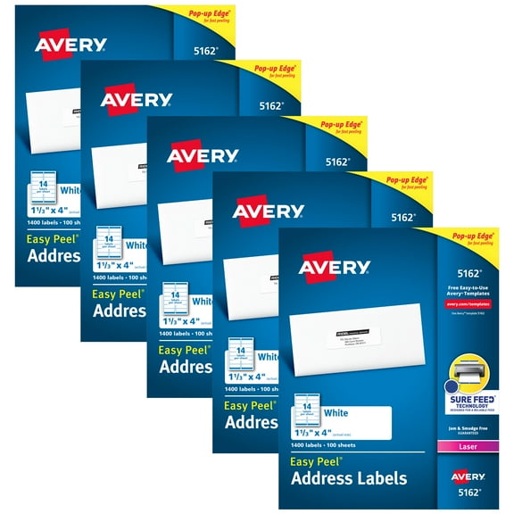 Avery Address Labels, 1-1/3" x 4", White, 1,400ct (5162) - 5 Pack