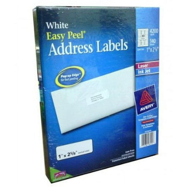 Avery Easy Peel White Address Labels for Laser and Inkjet Printers, 1 x