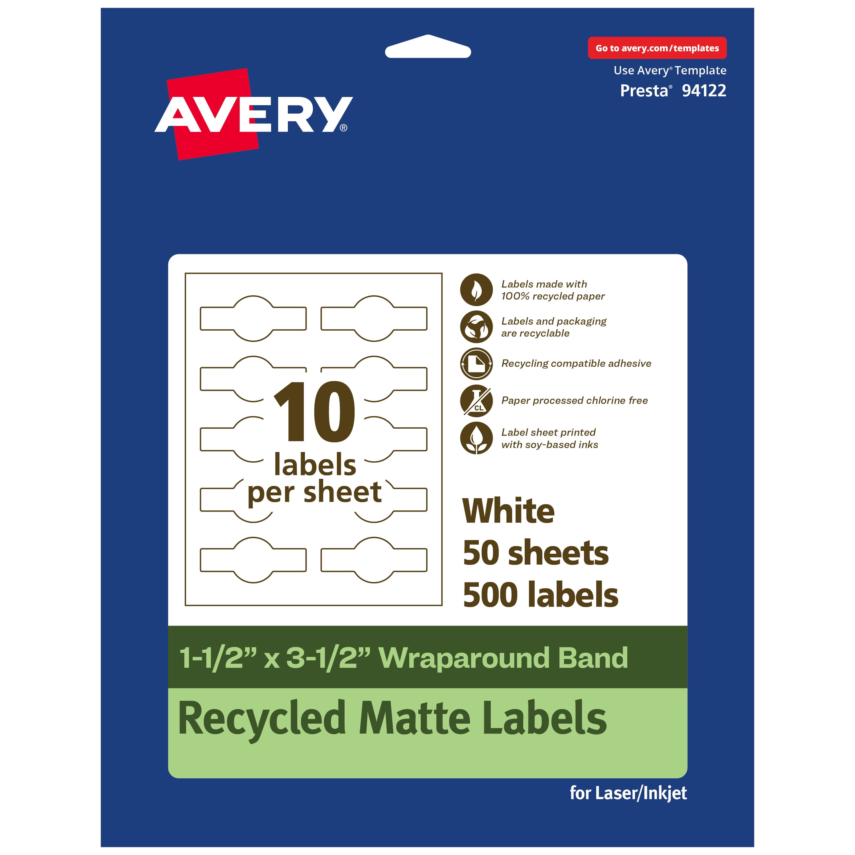 Avery EcoFriendly Wraparound Band Labels, 1-1/2" x 3-1/2", 500ct
