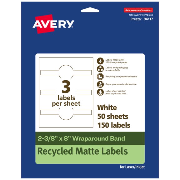 Avery EcoFriendly Wraparound Band Labels, 2-3/8" x 8", 150ct