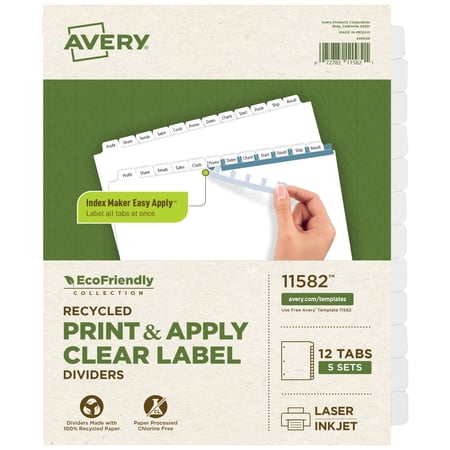 Avery - Index Maker EcoFriendly Paper Dividers with Print & Apply Label Sheets, 12 Tabs, 5 Sets/Pack - White