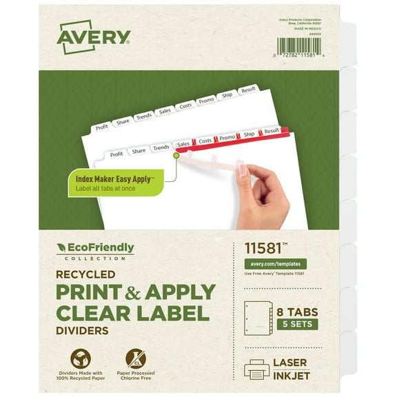Avery EcoFriendly Dividers, 8-Tab, Index Maker, 5 Sets (11581)