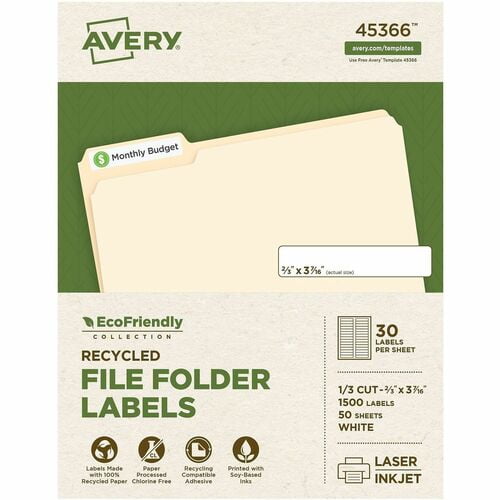 6 Rectangular Boxes Avery® EcoFriendly File Folder Label, 21/32