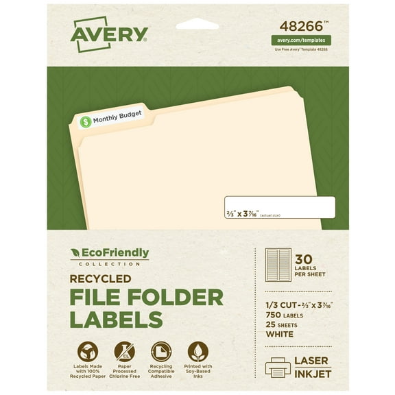 Avery EcoFriendly Folder Labels, 2/3" x 3-7/16", 750ct (48266)