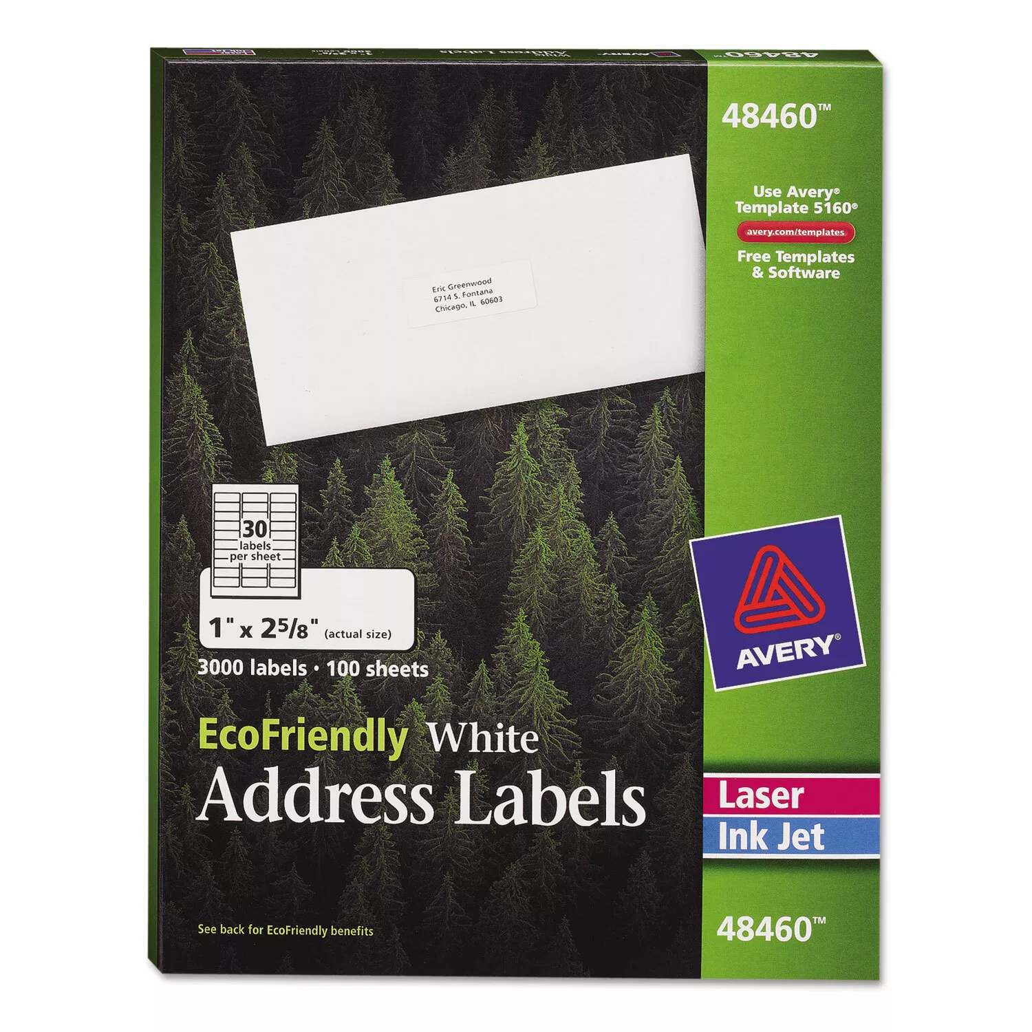 Avery EcoFriendly Laser/Inkjet Easy Peel Mailing Labels 1 x 2 5/8 White