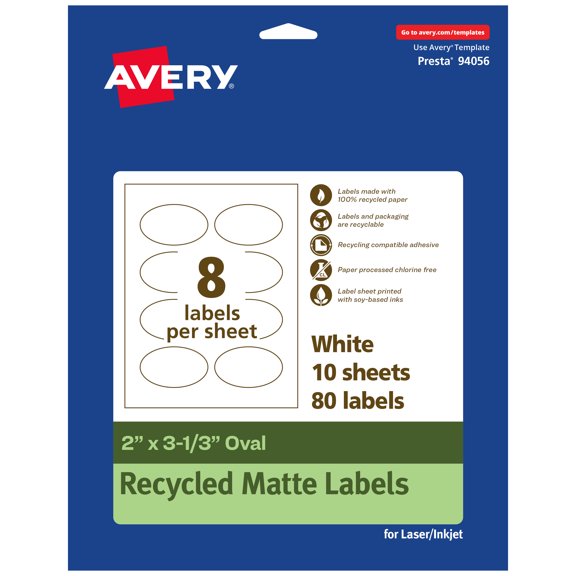 Avery EcoFriendly Oval Labels, 2" x 3-1/3", 80ct