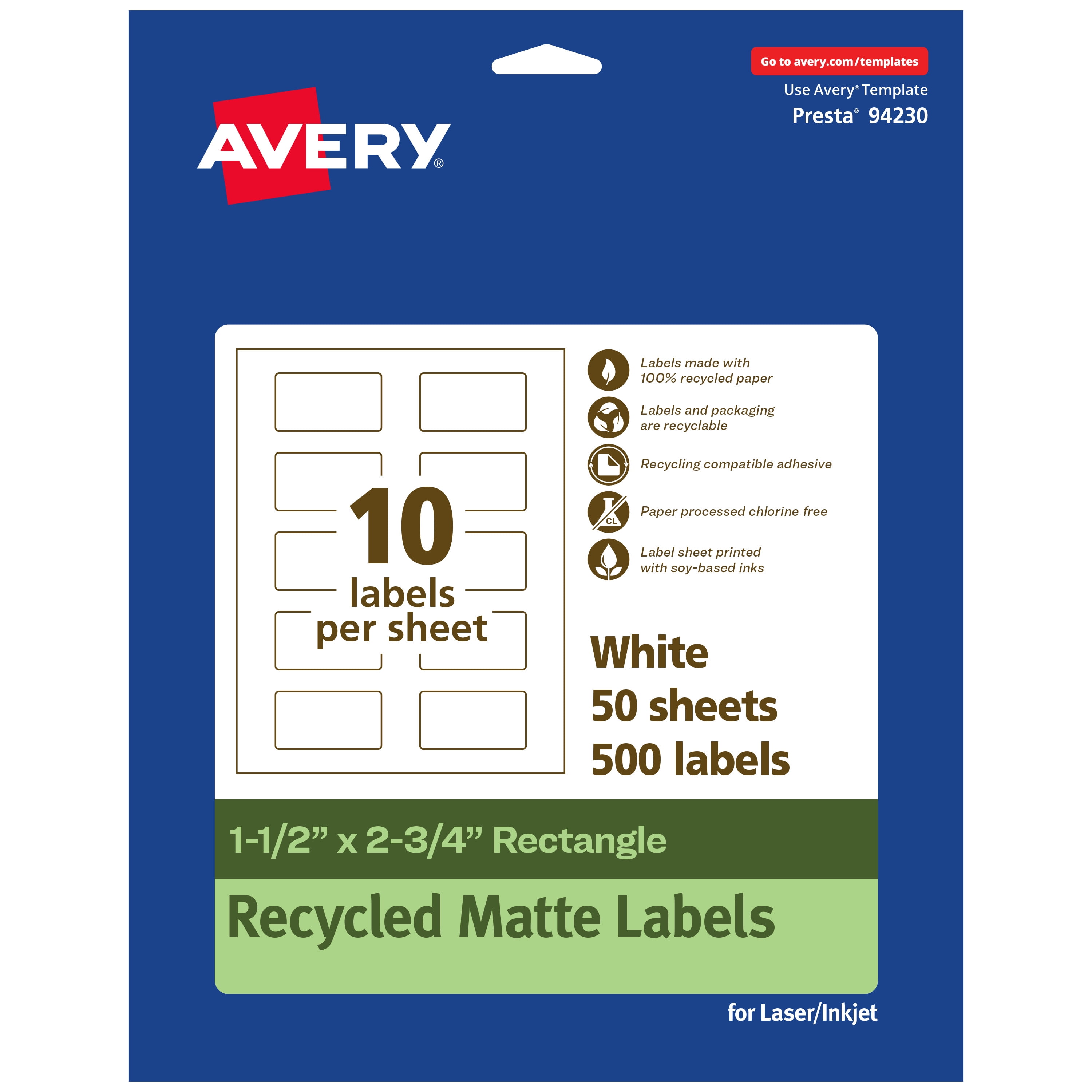 Avery EcoFriendly Rectangle Labels, 1-1/2" x 2-3/4", 500ct