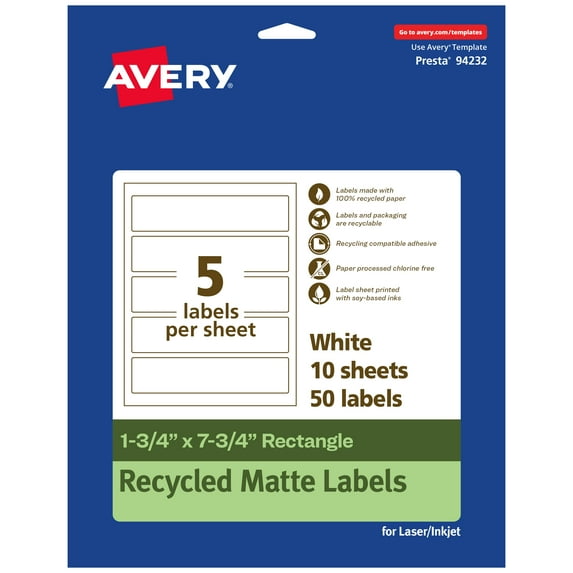 Avery EcoFriendly Rectangle Labels, 1-3/4" x 7-3/4", 50ct