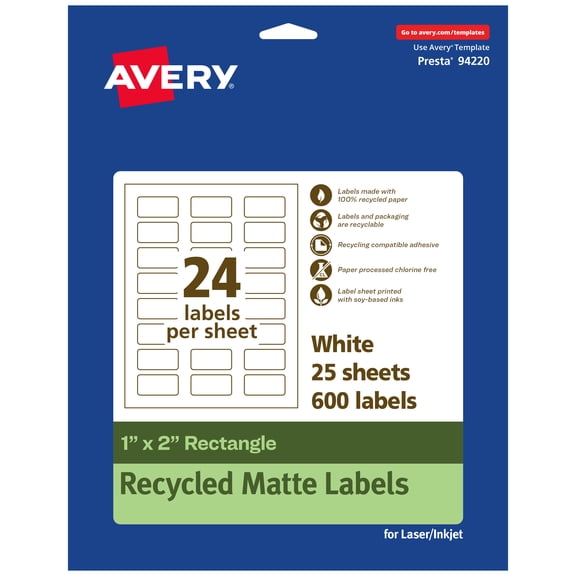 Avery EcoFriendly Rectangle Labels, 1" x 2", 600ct