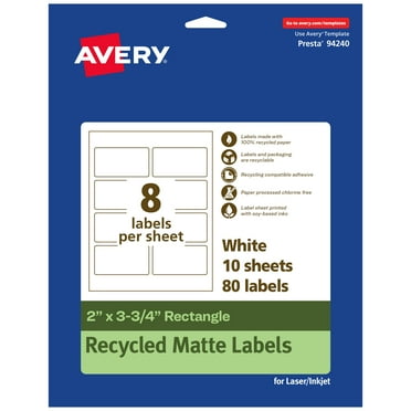 Avery EcoFriendly Rectangle Labels, 2" x 3-3/4", 80ct