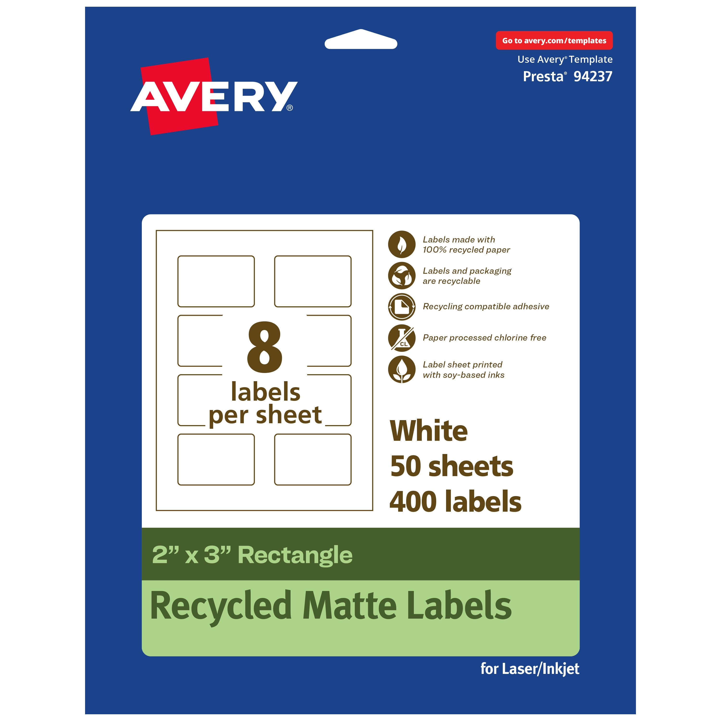 Avery EcoFriendly Rectangle Labels, 2" x 3", 400ct