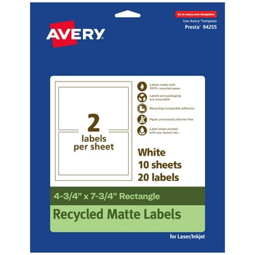 Avery EcoFriendly Rectangle Labels, 4-3/4" x 7-3/4", 20ct