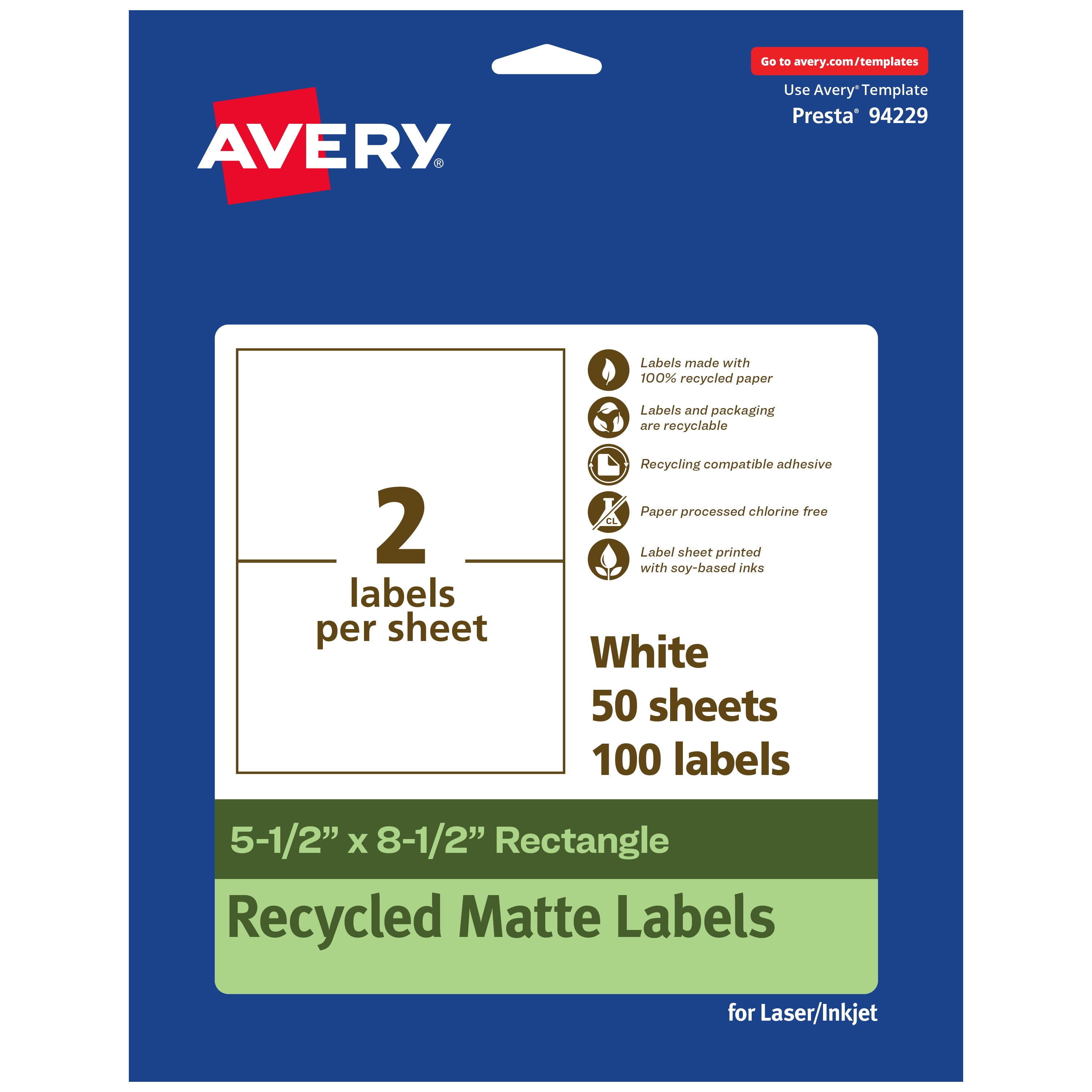 Avery EcoFriendly Rectangle Labels, 5-1/2" x 8-1/2", 100ct