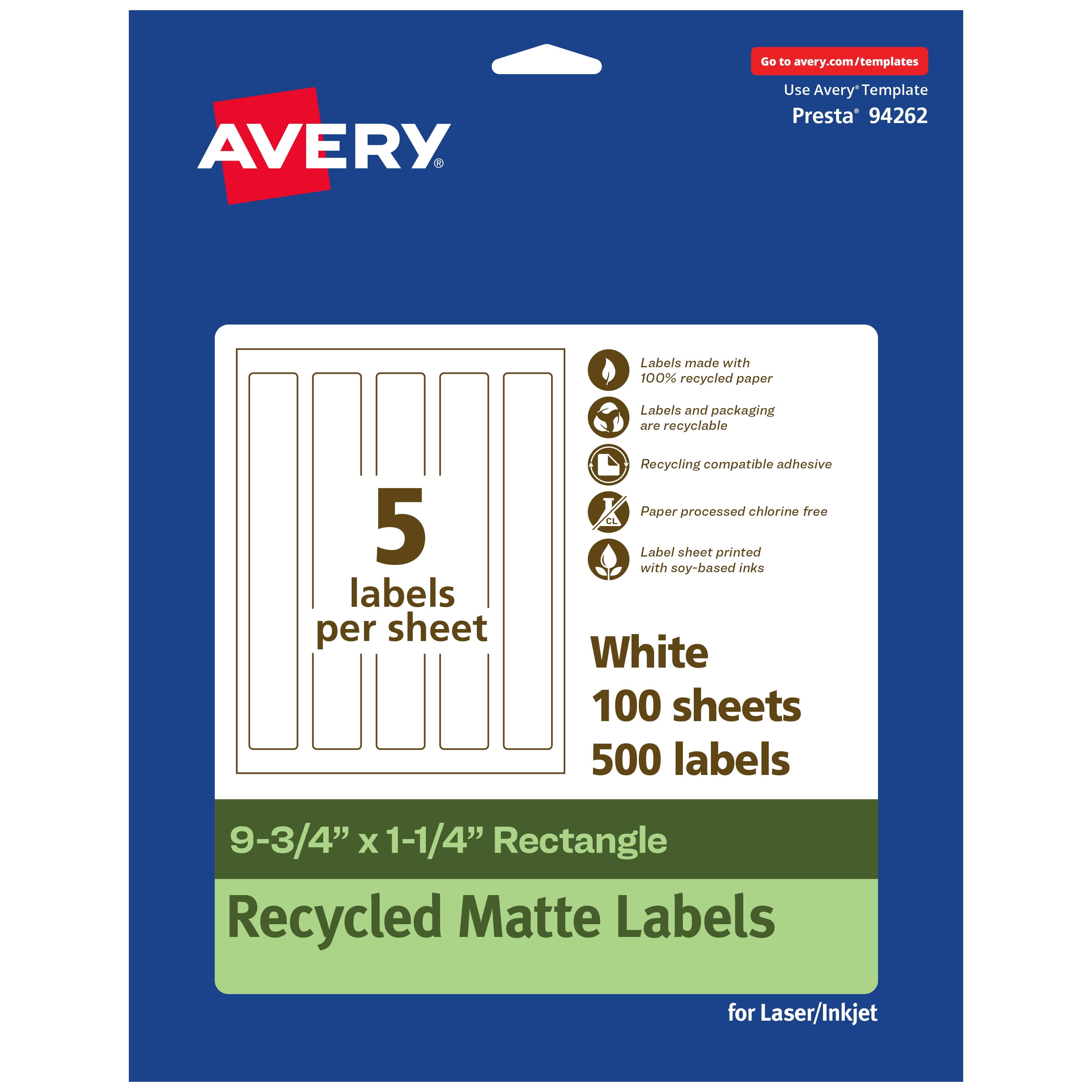 Avery EcoFriendly Rectangle Labels, 9-3/4" x 1-1/4", 500ct