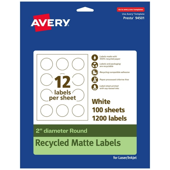 Avery EcoFriendly Round Labels, 2" Diameter, 1,200ct