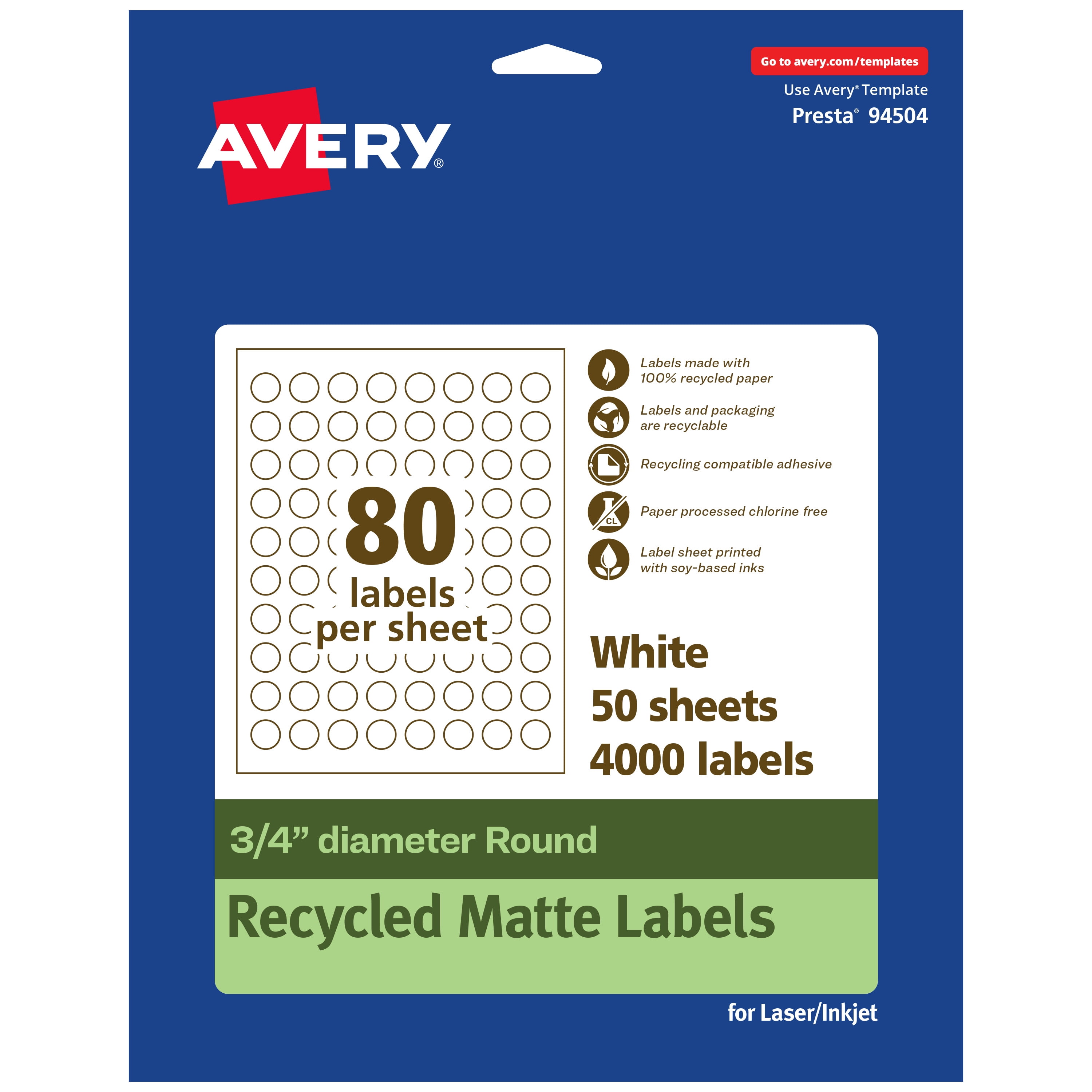 Avery EcoFriendly Round Labels, 3/4" Diameter, 4,000ct