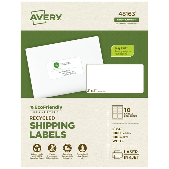 Avery EcoFriendly Shipping Labels, 2" x 4", 1,000 Labels (48163)