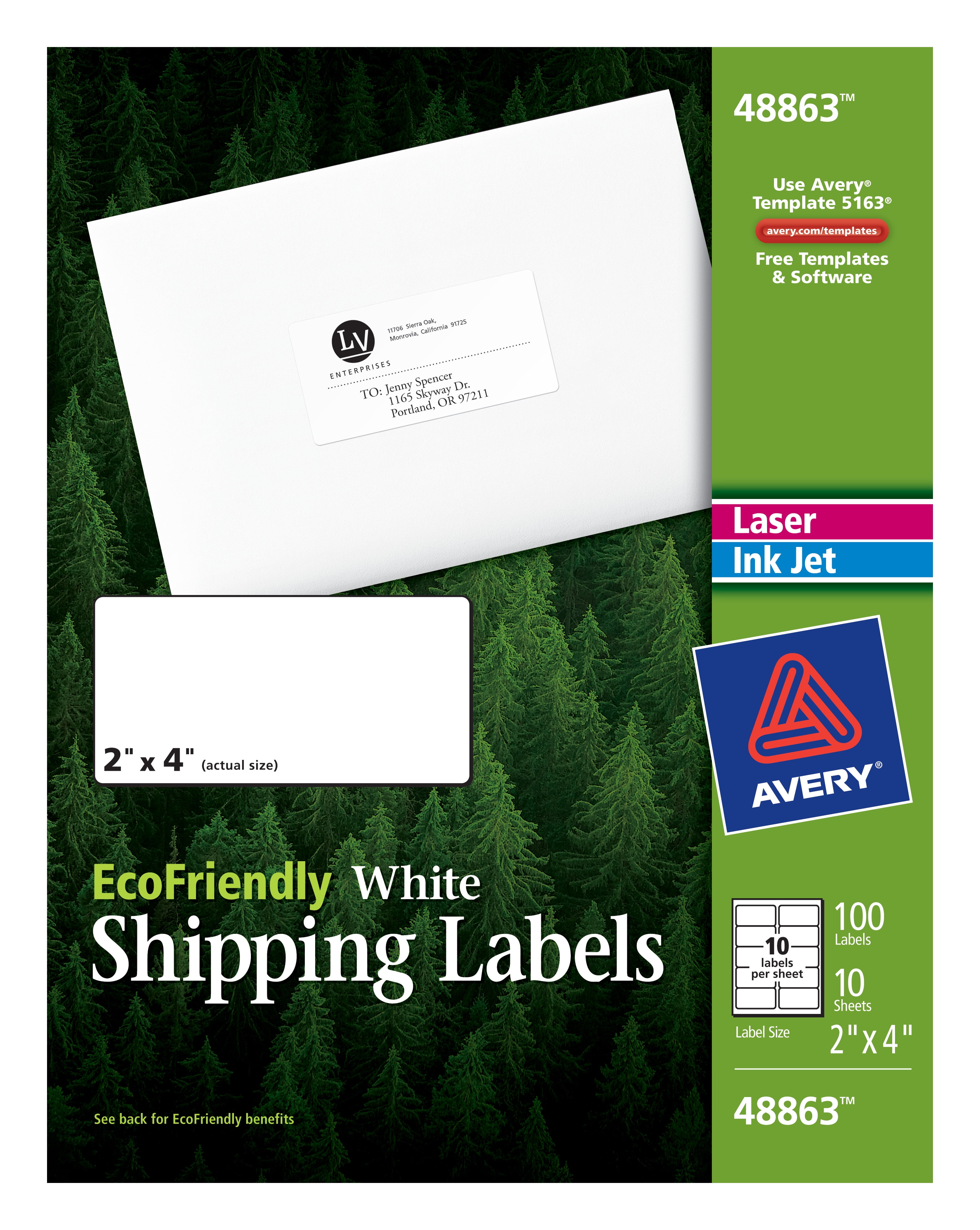 Avery EcoFriendly Shipping Labels, 2" x 4", 100 Labels (48863)