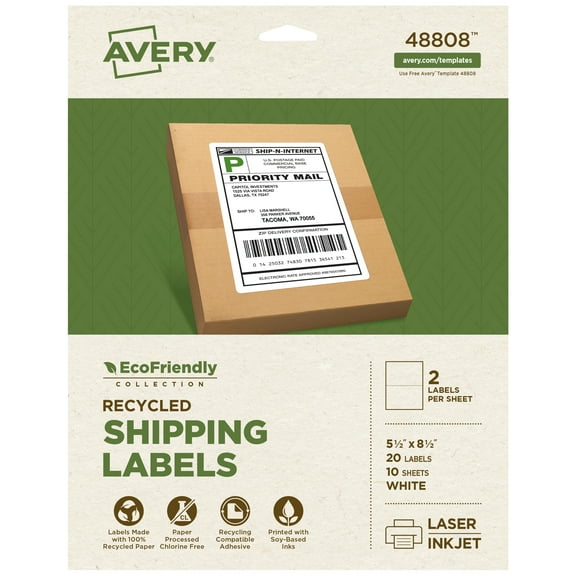 Avery EcoFriendly Shipping Labels, 5.5" x 8.5", 20 Labels (48808)