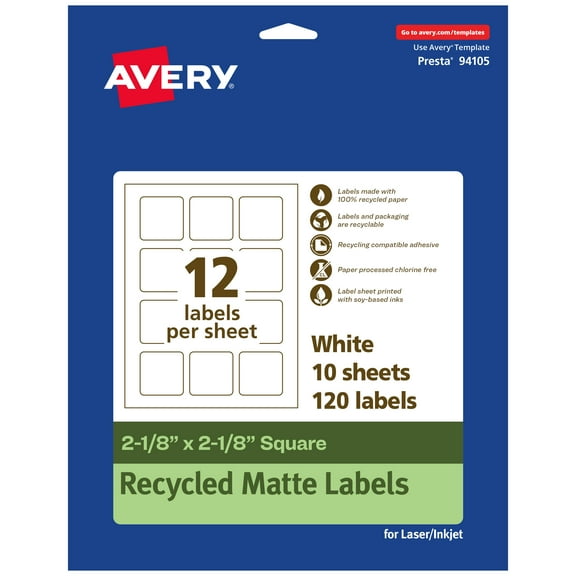 Avery EcoFriendly Square Labels, 2-1/8" x 2-1/8", 120ct