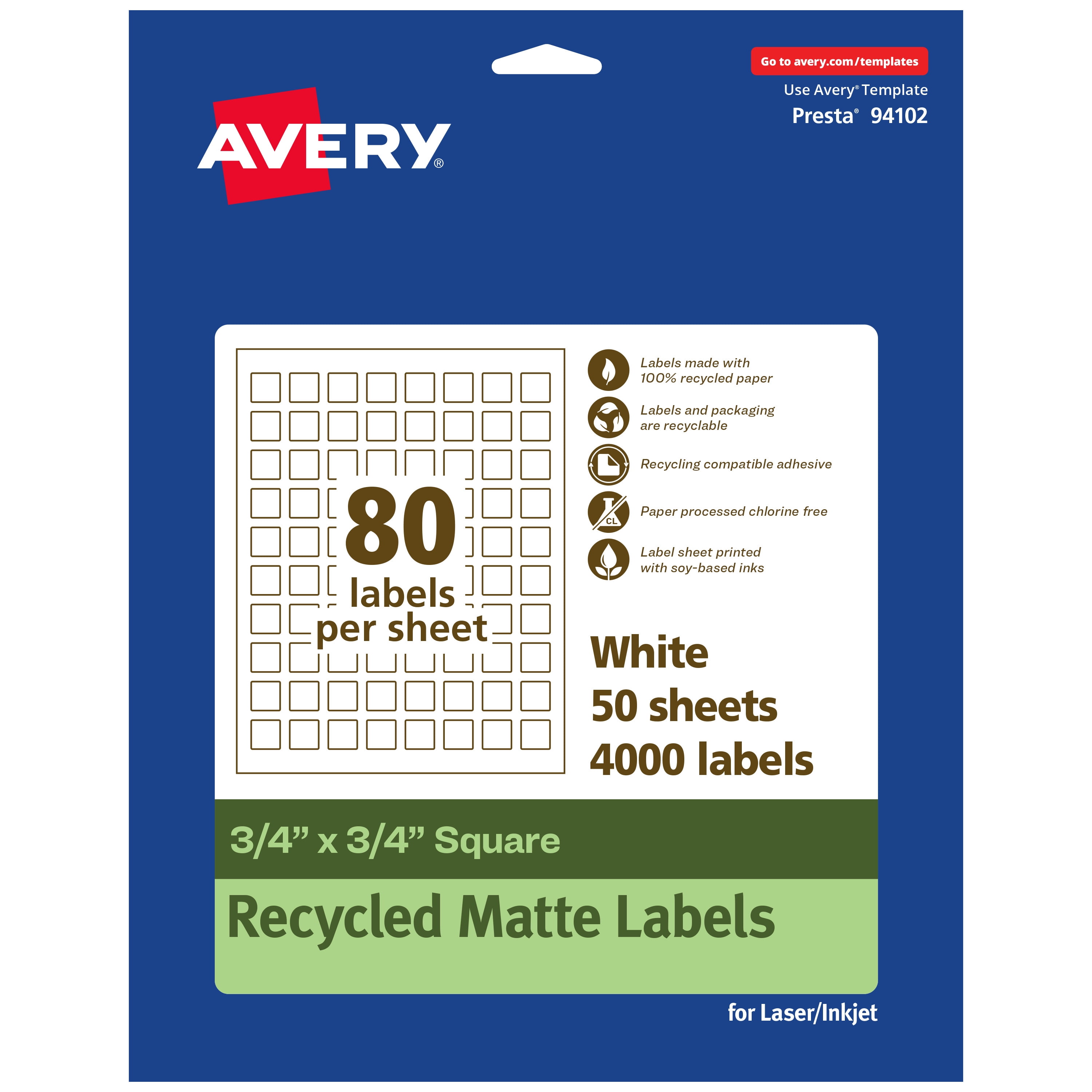 Avery EcoFriendly Square Labels, 3/4" x 3/4", 4,000ct