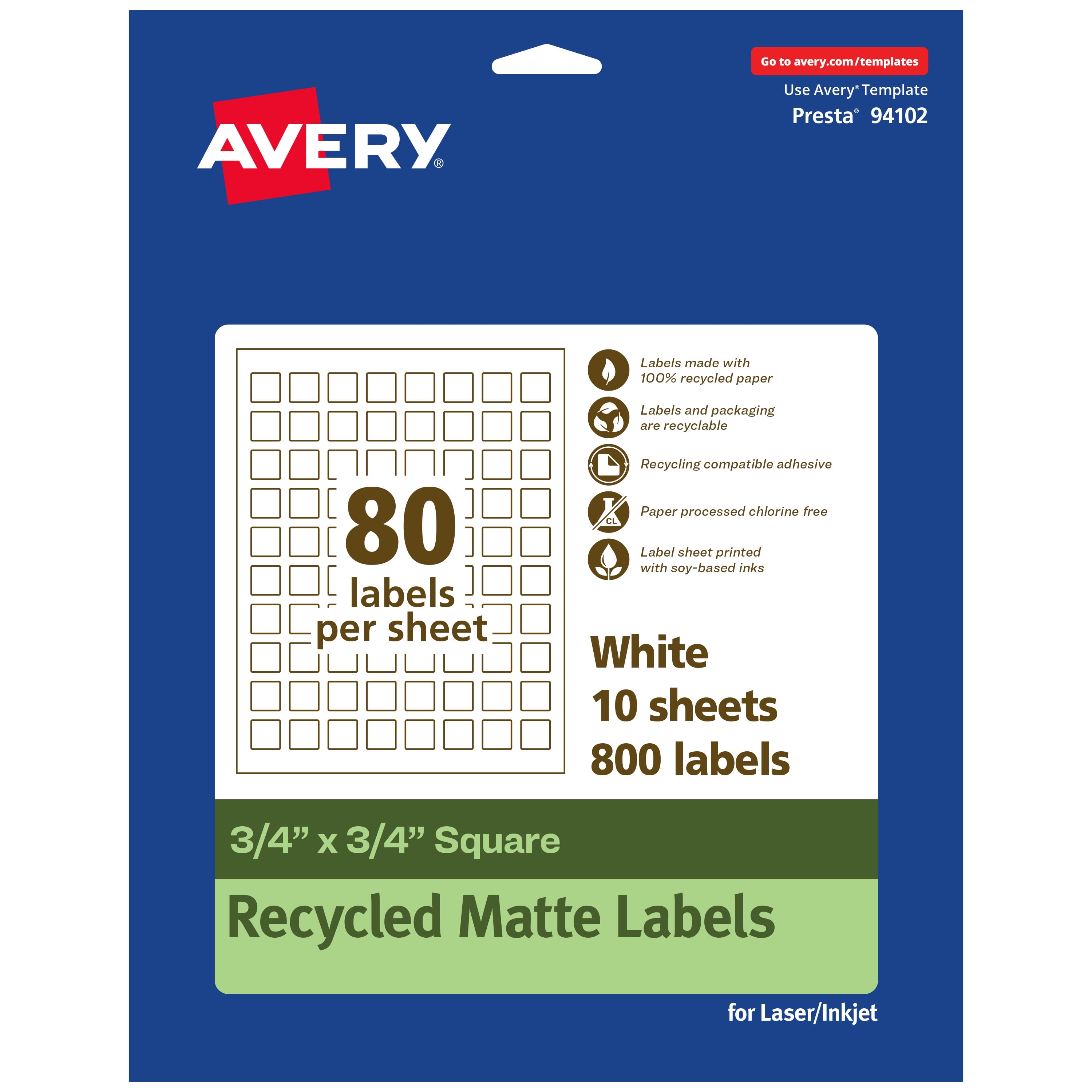 avery matte white square labels, printer printable, inkjet sticker