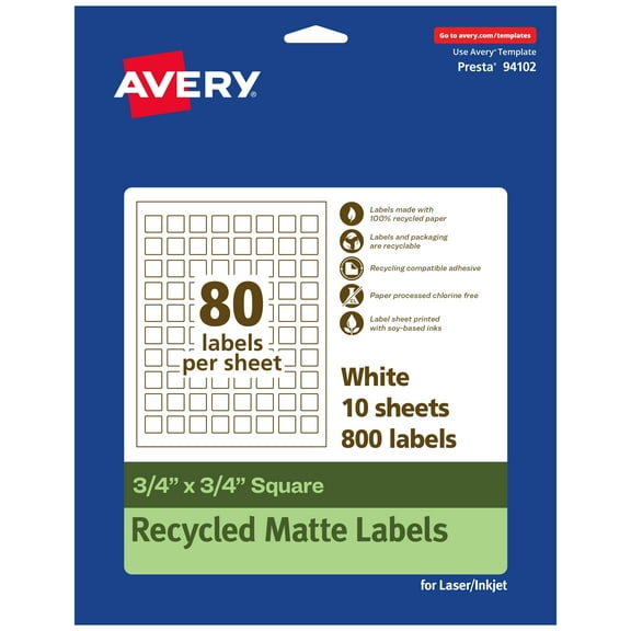 Avery EcoFriendly Square Labels, 3/4" x 3/4", 800ct