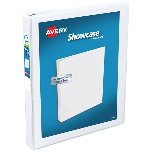 Avery Showcase Standard View 3 Ring Binders, 1" Slant Rings, 250-Sheet Capacity, 1.4 inch Wide Spine, White Binders, Ideal for Lightweight Organization and Occasional Referencing (4-Pack of 22343)
