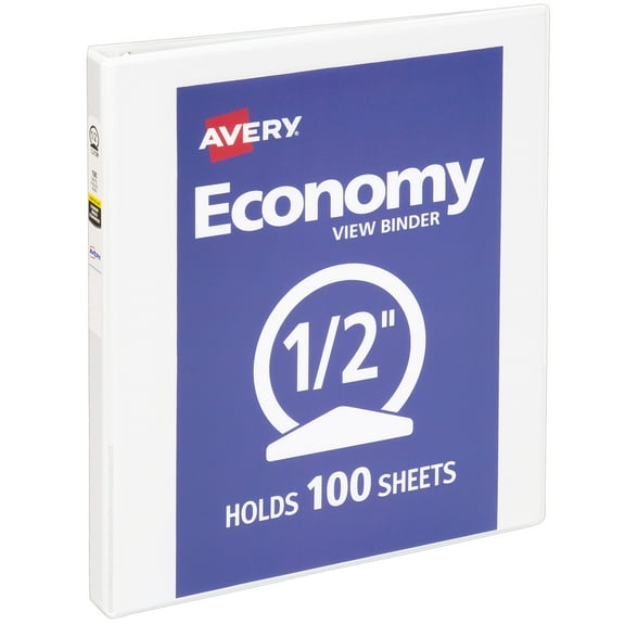 Avery Standard View Binder, 0.5" Round Rings, White Binder (05706) - 12 Pack