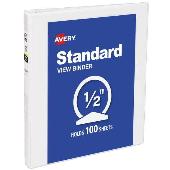 Avery® Standard View Binder, 0.5" Round Rings, White Binder (05706)
