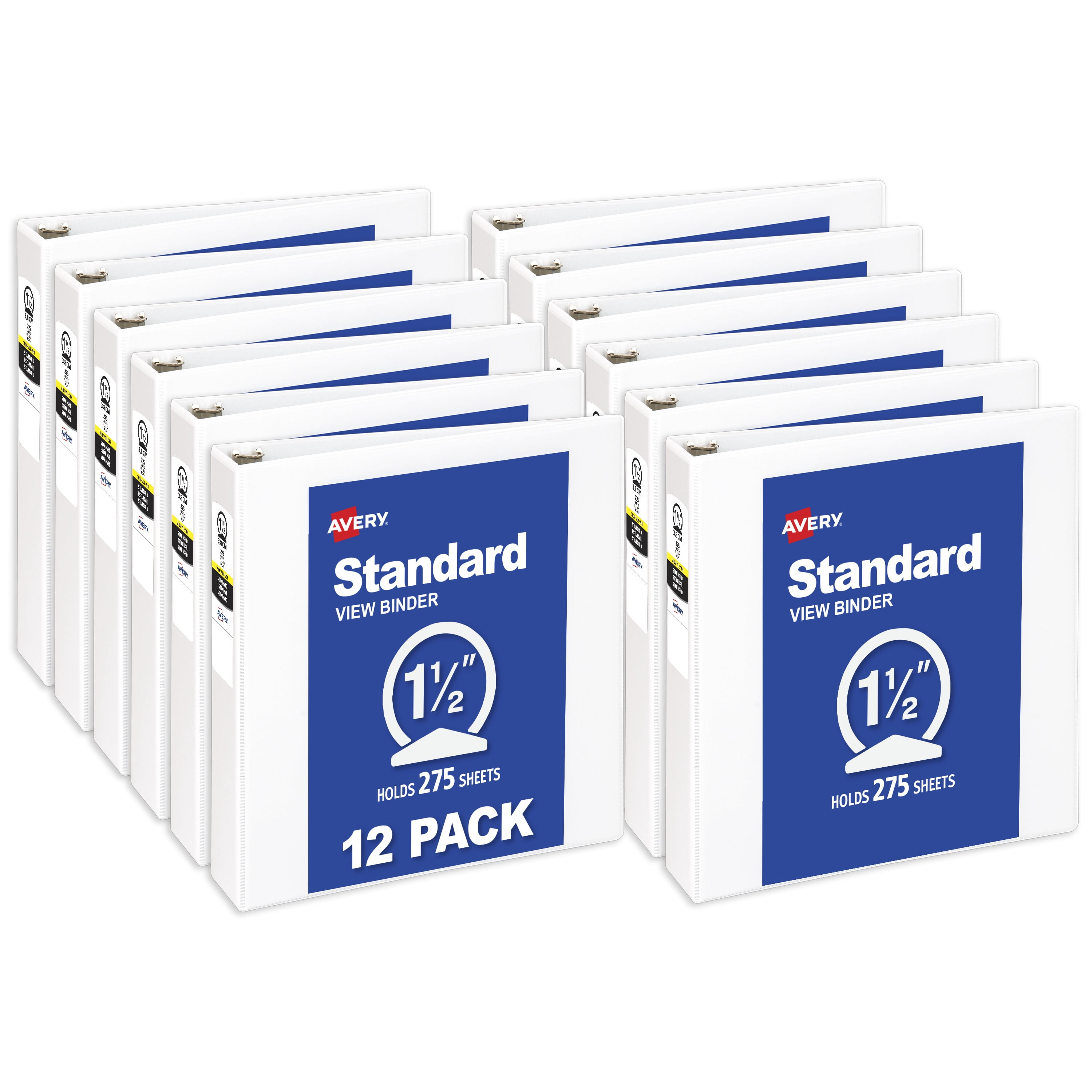 Avery® Standard View Binder, 1.5" Round Rings, White Binder (05726) - 12 Pack