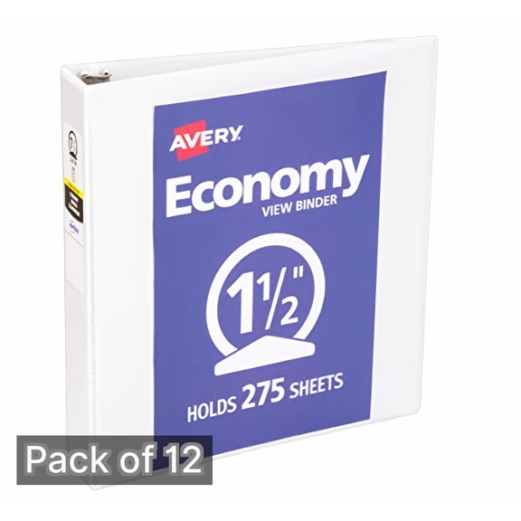 Avery Economy View 3 Ring Binder, 1.5" Round Rings, 1 White Binder (Pack of 12)