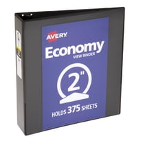 Economy View Round Ring Reference Binder - 2" Binder Capacity - Letter - 8 1/2" x 11" Sheet Size - 375 Sheet Capacity - 3 x Round Ring Fastener(s) - 2 Internal Pocket(s) - Black - Recycled - 1 E