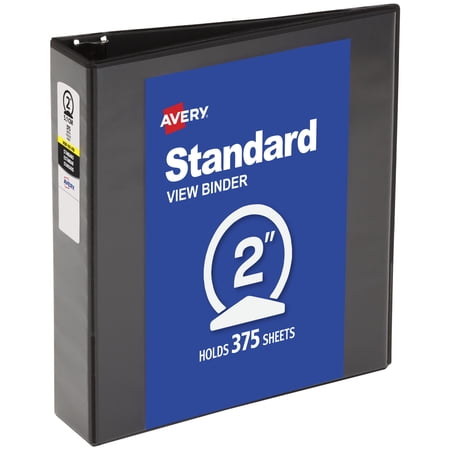 Avery® Standard View Binder, 2" Round Rings, Black Binder (05781)