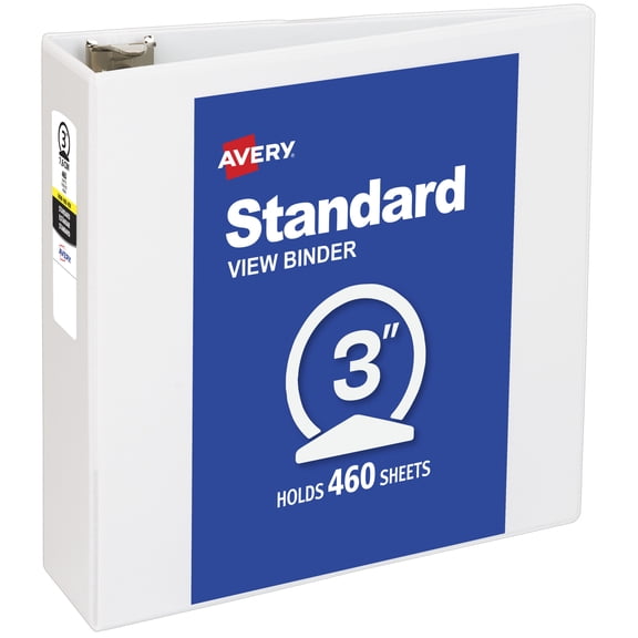 Avery Standard View Binder, 3" Round Rings, White Binder (05741)