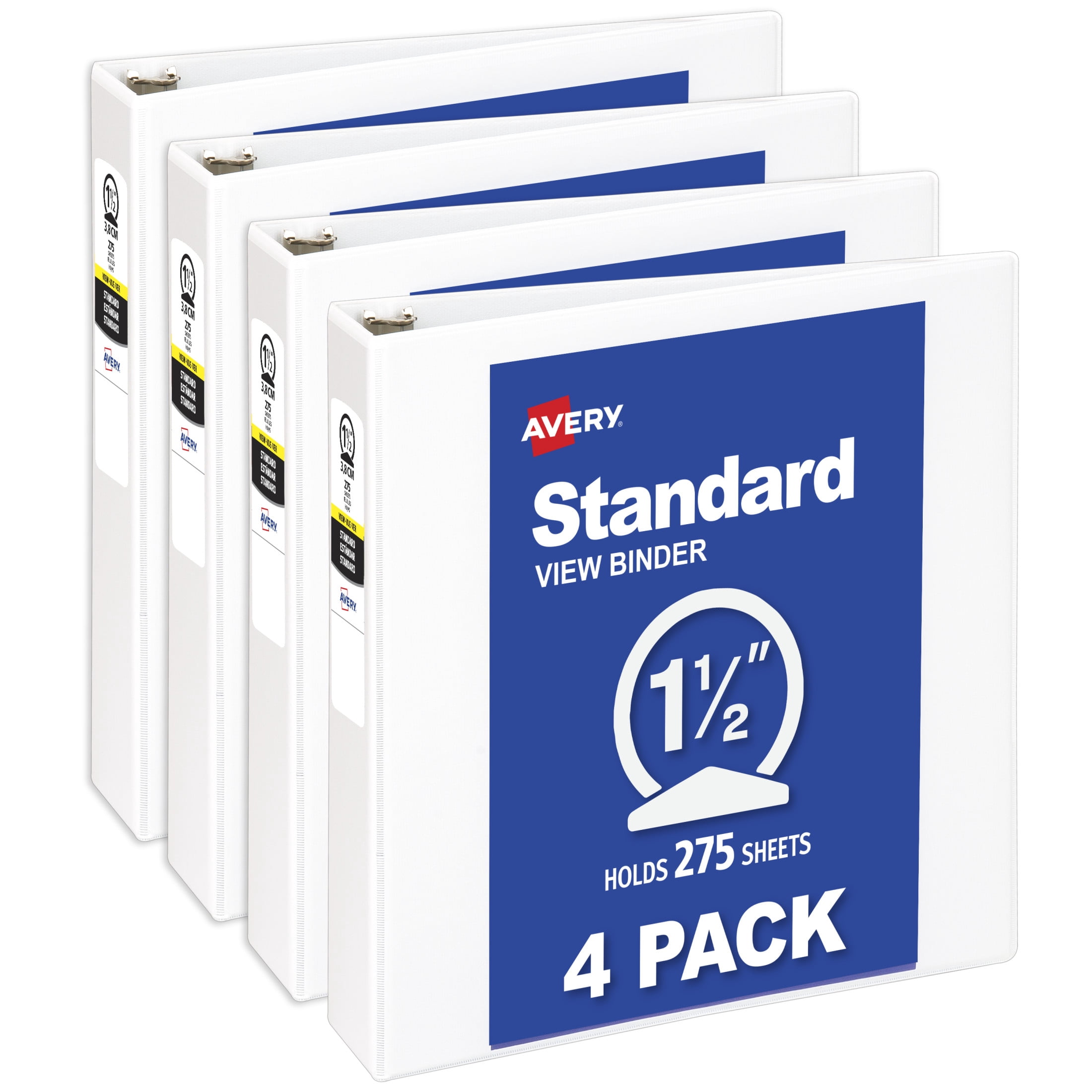 Avery Economy View 3 Ring Binders, 1.5" Round Rings, 4 White Binders