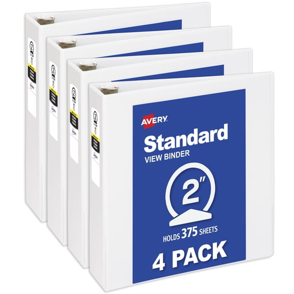 Avery Economy View 3 Ring Binders, 2" Round Rings, 4 White Binders
