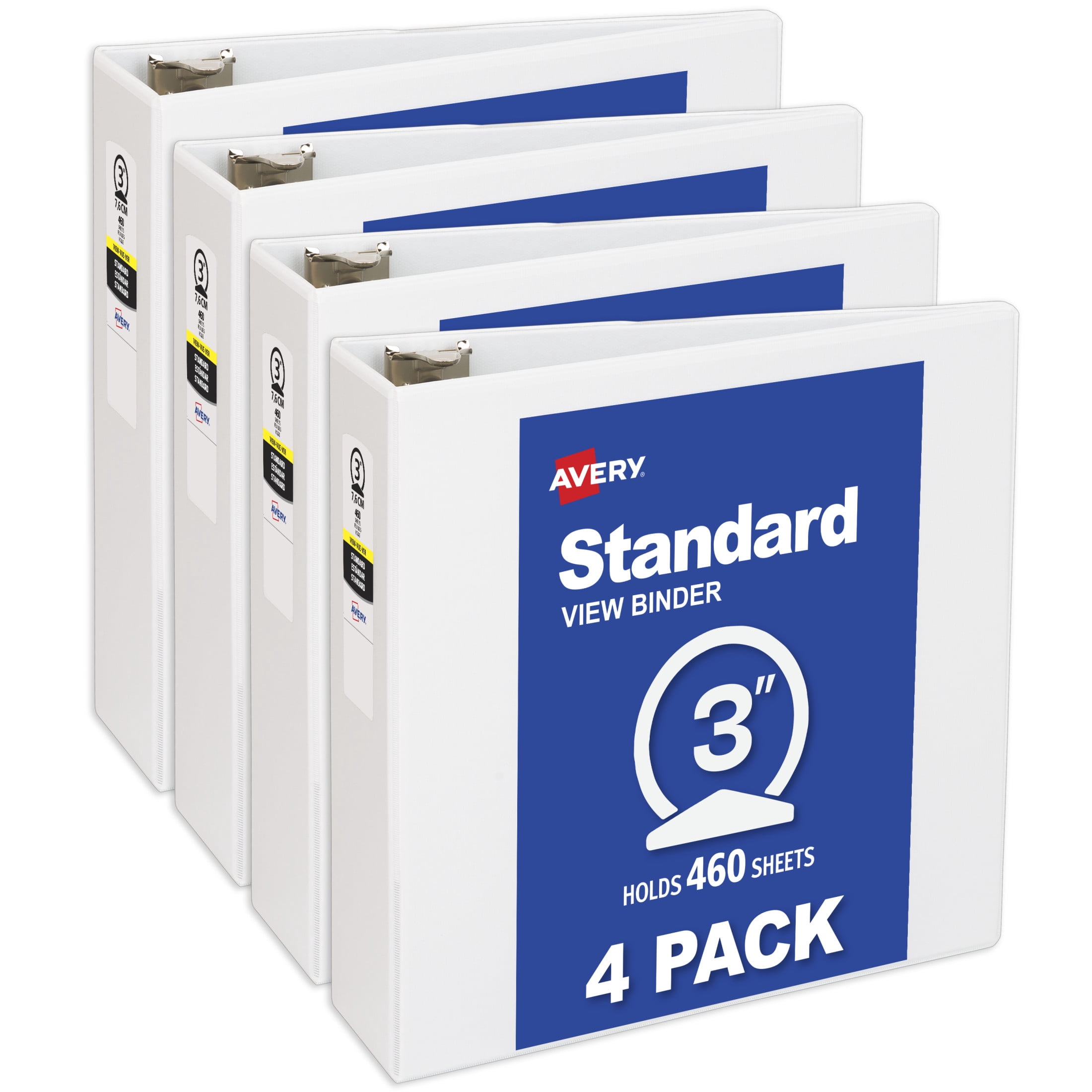 Avery Standard View Binders, 3" Round Rings, White, 4ct (03360)