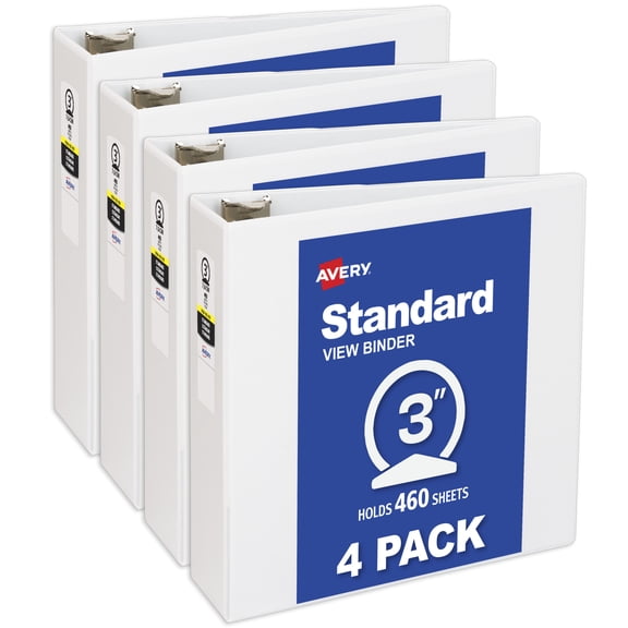 Avery Standard View Binders, 3" Round Rings, White, 4ct (03360)