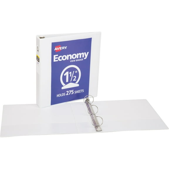Avery® Economy View Binder - 1 1/2" Binder Capacity - Letter - 8 1/2" x 11" Sheet Size - 275 Sheet Capacity - Round Ring Fastener(s) - 2 Internal Pocket(s) - Vinyl, Chipboard - | Bundle of 5