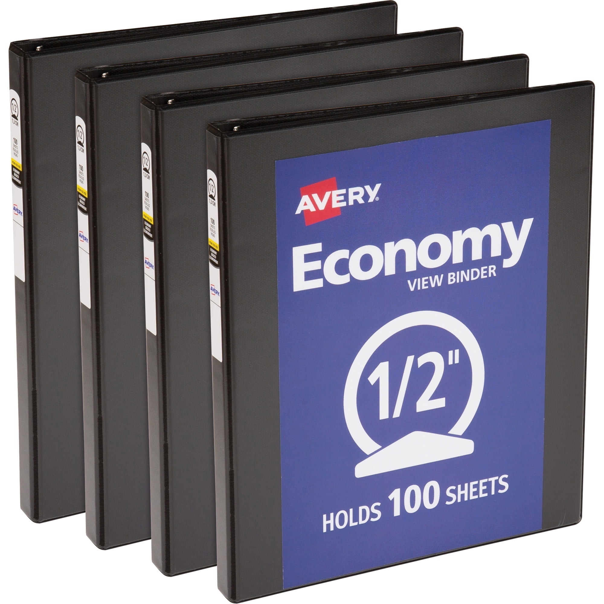 Avery Economy View Binder - 1/2" Binder Capacity - Letter - 8 1/2" X 11" Sheet Size - 100 Sheet Capacity - Round Ring Fastener(s) - 2 Internal Pocket(s) - Vinyl, Chipboard - Black - Sturdy
