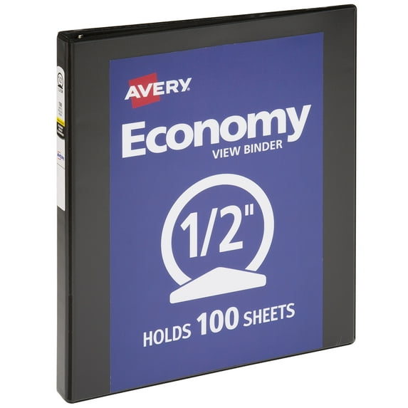 Avery Economy View Binder, 1/2" Round Rings, 100-Sheet Capacity, Black (05705)