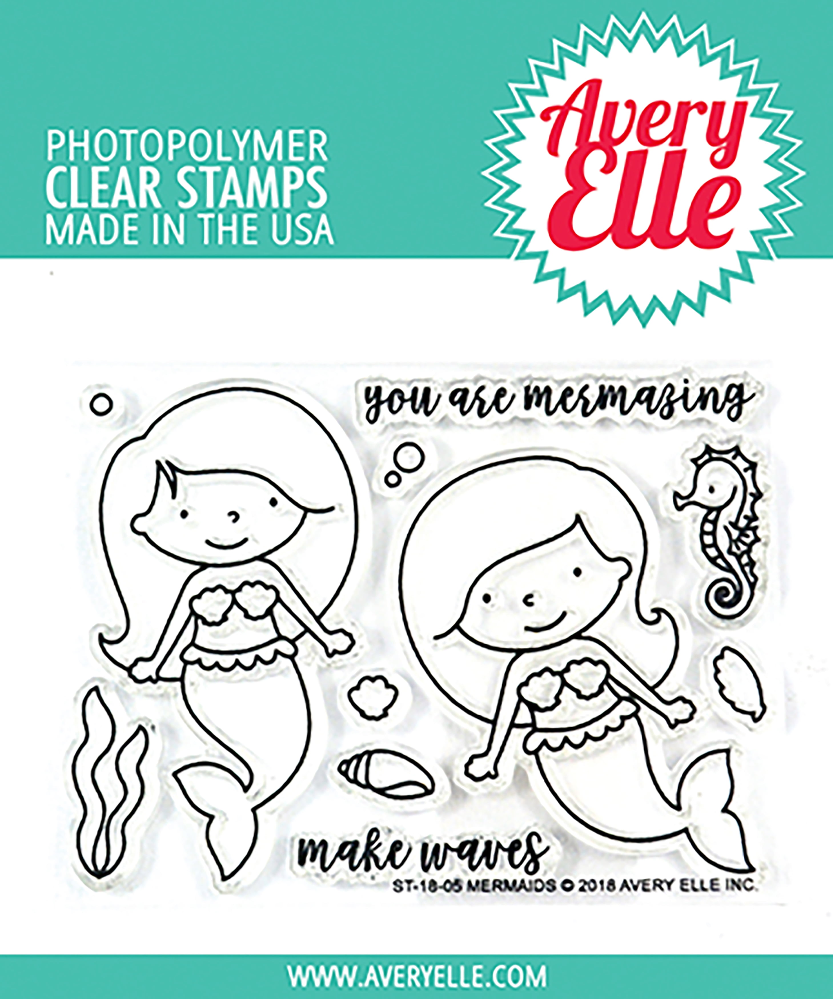 Avery Elle Clear Stamp Set 4"X3"-Mermaids