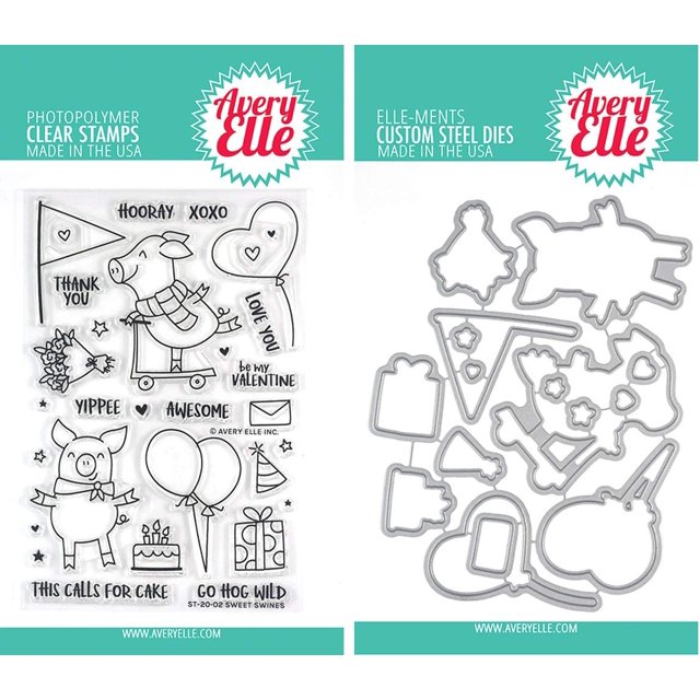 Avery Elle Sweet Swines Clear Stamps and Dies Set 2 Item Bundle