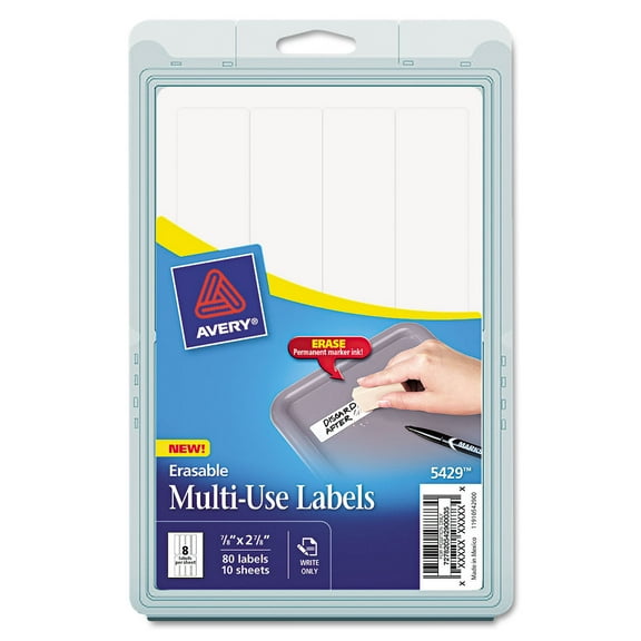 Avery Erasable ID Labels Inkjet/Laser Printers, 0.88 x 2.88, White, 8/Sheet, 10 Sheets/Pack