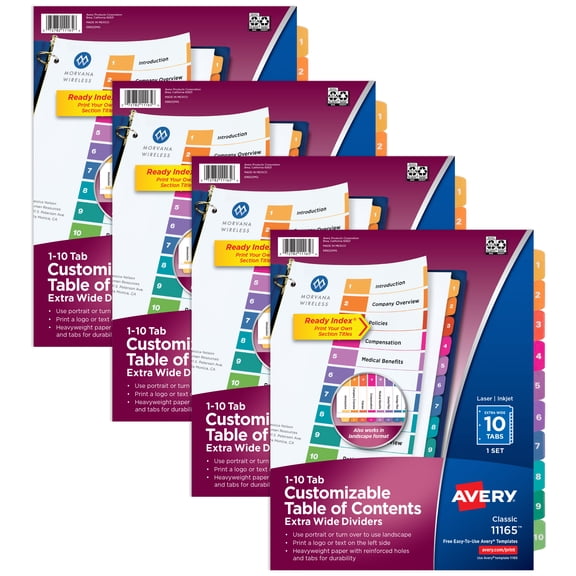Avery Extra-Wide Dividers, 10 Tabs, Ready Index (4 Sets of 34776)